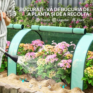 Mini Seră Tip Tunel cu Acoperire din PE, Cadru din Oțel și Uși cu Fermoar, Verde - Img 7