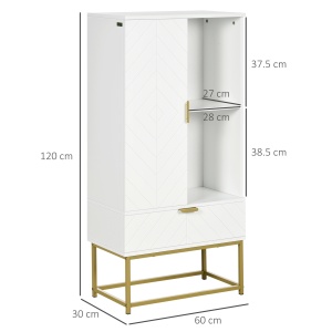 Mobilier de baie cu dulap si sertar, mobilier de baie modern cu etajera reglabila, 60x30x120cm, alb - Img 3