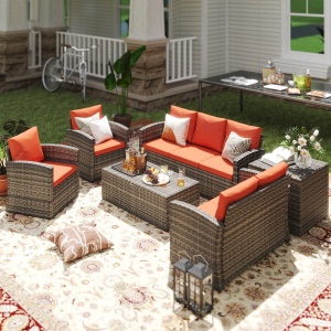 Mobilier de Gradina 6 Piese din ratan Canapele fotolii Mese Cutie de depozitare - Img 2