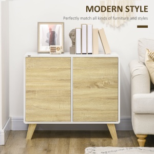 Mobilier multifunctional cu 2 usi de presiune si rafturi reglabile, dulap de living si dormitor din lemn, 80x40x70cm, alb si stejar - Img 4