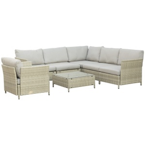 Mobilier pentru gradina 7 bucati, modular cu masuta, fotoliu, fotoliu de colt si 2 canapele din ratan PE cu perne, bej - Img 1