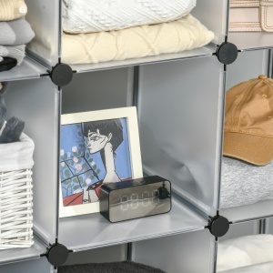 Mobilier pentru incaltaminte modular, 16 cuburi 30x30x30cm din plastic PP si otel , transparent - Img 8