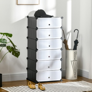 Mobilier pentru incaltaminte modular, 6 cuburi 49x36.5x108 cm din plastic PP si otel, Negru - Img 2