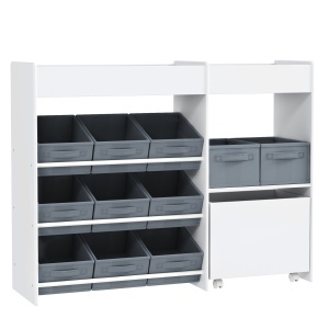 Mobilier pentru Jucării pentru Copii cu 11 Coșuri din Țesătură, Dulap și Rafturi, 105x30x80 cm, Alb - Img 1