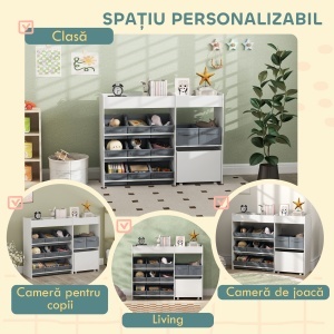 Mobilier pentru Jucării pentru Copii cu 11 Coșuri din Țesătură, Dulap și Rafturi, 105x30x80 cm, Alb - Img 6