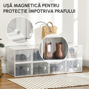 Mobilier pentru organizarea incaltamintei cu gauri de ventilare, 8 cuburi, 28x36x21cm din Plastic PP, Alb si transparent - Img 8