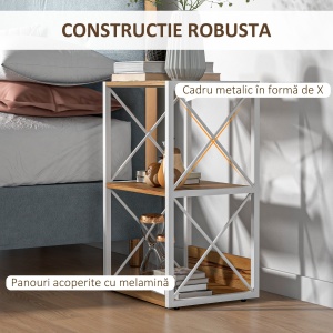 Mobilier Rastel Librarie 3 Rafturi cu Schelet in Otel Alb si Rafturi in Lemn 40x35x72.5cm - Img 5