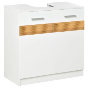 Mobilier Sub Chiuveta Baie, Mobilier Baie Sub Chiuveta cu Usi din MDF si Bambus, 60x30x60,5cm, Alb - Img 1