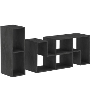 Mobilier TV 75" cu 2 Rafturi în Formă de L și Raft Dreptunghiular, 134-180x30,5x44 cm, Negru - Img 1