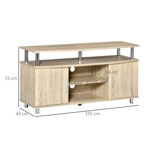 Mobilier TV Modern cu 2 Rafturi, Gauri cablu si 2 Dulapioare in PAL 105x40x55cm Stejar - Img 3
