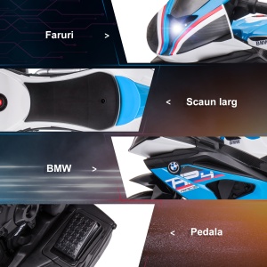 Motocicleta BMW HP4 pentru copii 18-60 luni ,cu 3 Roti, muzica, Licenta,6V,Albastru - Img 5