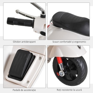 Motocicletă Electrică pentru Copii, 6V cu Muzică, Lumini și Sunete, 102x50,5x75,5 cm, Alb - Img 7