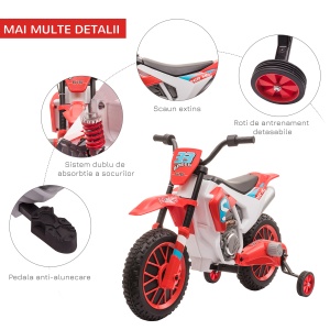 Motocicleta Electrica pentru Copii Baterie 12V Reincarcabila si Rotite Rosu - Img 7