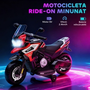 Motocicletă Electrică pentru Copii cu Oglinzi și Suporturi pentru Picioare, 85.5x44.5x56 cm, Roșu - Img 4