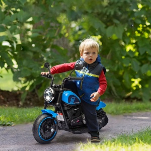 Motocileta Electrica de 6V cu Roti de Antrenament, Motocicleta Electrica Alimentata cu Baterii pentru Baieti si Fete, cu un Singur Buton de Pornire, Pedala, Far, pentru 18-36 luni, Albastru - Img 2