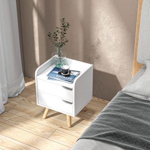 Noptiera cu 2 sertare picioare din pin mobila pentru casa alba - Img 9