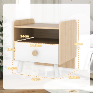 Noptieră cu Sertar pentru Copii 3-10 Ani, cu Design Minimalist pentru Dormitor, 40x32,5x40 cm, Lemn Natural - Img 3