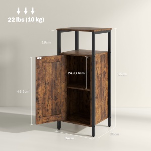 Noptieră în Stil Industrial cu 2 Rafturi Deschise și Raft Interior Reglabil pe 3 Nivele, 34x30x80 cm, Maro Rustic - Img 3