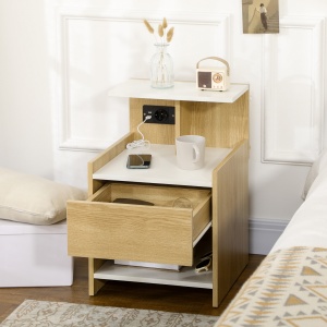 Noptiera Moderna cu Prize & USB – Lemn Natur, Sertar 40×40×60 cm - Img 2