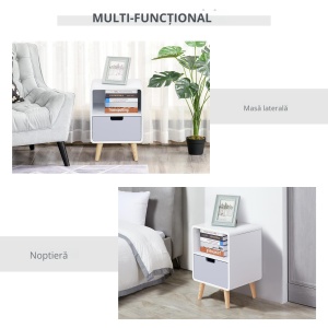 Noptieră stil Nordic 40×38×58 cm, Dulap cu Sertar și Raft din MDF și Lemn de Brad - Img 4