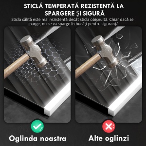 Oglindă de Baie cu Lumină LED în 3 Culori și Funcție Memorie, din Sticlă Temperată, 70x50x3 cm, Argintiu - Img 7