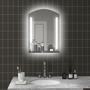 Oglindă de Baie cu Lumină LED Reglabilă pe 3 Culori și Raft din Sticlă, 50x12x70 cm, Argintiu - Img 7