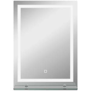 Oglindă de Baie cu Lumini LED în 3 Culori Reglabile și Raft din Sticlă, 50x12x70 cm, Argintiu - Img 1
