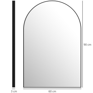 Oglindă de Baie în Formă de Arc și Ramă din Aluminiu, Oglindă Decorativă, 60x3x90 cm, Negru - Img 3