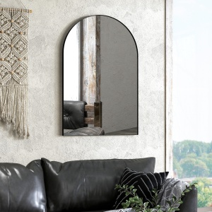 Oglindă de Baie în Formă de Arc și Ramă din Aluminiu, Oglindă Decorativă, 60x3x90 cm, Negru - Img 8