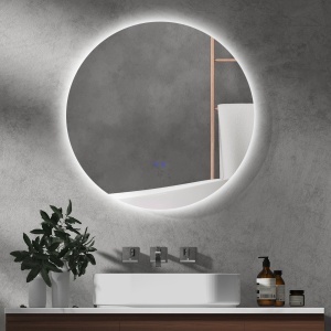 Oglinda de Baie Rotunda cu Lumina LED in 3 Culori si intrerupatoare Touch, Ø70x3.5 cm, Transparent - Img 2