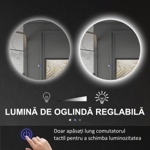Oglinda de Baie Rotunda cu Lumina LED in 3 Culori si intrerupatoare Touch, Ø70x3.5 cm, Transparent - Img 5