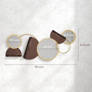 Oglindă Modernă Rotundă de Perete cu Decorațiune 101x41.5 cm, Auriu - Img 3