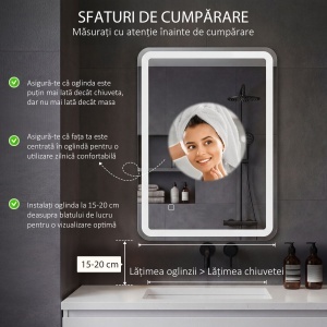 Oglinda pentru baie cu lumini LED, 70 x 50 cm - Img 4