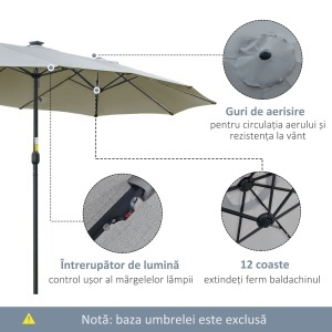 Ombrellone da Giardino 4.5m con 48 LED a Energia Solare e Manovella - Img 5