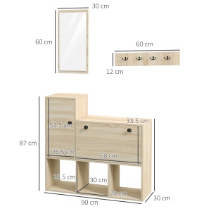 Organizator Intrare 3-în-1, Bancă cu Depozitare Pantofi, Oglindă și Cuier/Rafturi pentru Hol, Mobilier Multifuncțional - Img 3