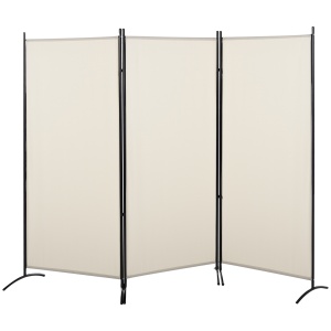 Paravan interior cu 3 panouri, separeu pliabil pentru spatii din metal si poliester, 253x50x182cm, bej