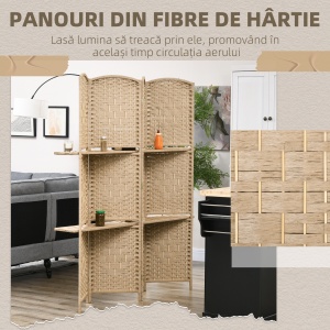 Paravan Interior Pliabil cu 4 Panouri și Rafturi, 160x1,6x170 cm, Natural - Img 6
