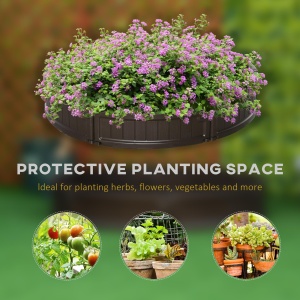 Pat de gradina inaltat din HDPE, jardiniera de exterior rotund, Φ123x21cm, maro - Img 6