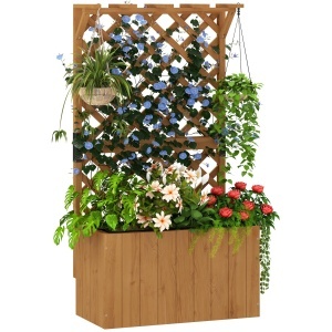 Pat de Grădină Ridicat din Lemn cu Spalier și Pergolă 64x33x122 cm