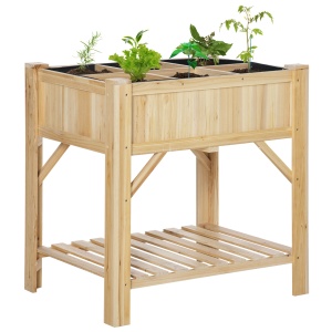 Pat pentru Gradina de Legume Inaltat cu 6 Compartimente, Jardiniera de Exterior Suport Plante din Lemn de Brad, 78.5x58x81cm - Img 1