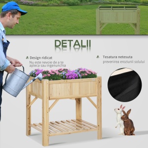 Pat pentru Gradina de Legume Inaltat cu 6 Compartimente, Jardiniera de Exterior Suport Plante din Lemn de Brad, 78.5x58x81cm - Img 6