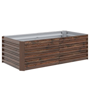 Pat pentru Grădină Ridicat cu Fund Deschis și Bare de Suport, Ghiveci din Oțel Zincat pentru Flori și Legume, pentru Balcon sau Grădină, 180x90x57,5 cm, Maro Închis - Img 1