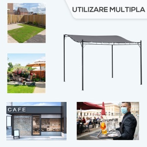Pavilion Cort Foisor 3x3m pentru Gradina sau Terasa cu perdea Gri - Img 4