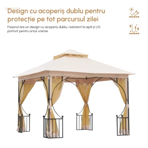pavilion de gradina cu acoperis dublu 3x3m, bej - Img 4