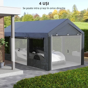 Pavilion de Grădină cu Înălțime Reglabilă, 4 Uși și 4 Ferestre, 6x3 m, Gri Închis - Img 6