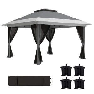 Pavilion Pliabil cu Pereți din Plasă, Înălțime Reglabilă și Protecție UV, 356x356x280 cm, Gri - Img 1