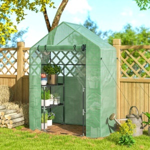 PE impermeabil și rezistent la UV Grădină seră pentru plante cu rafturi și accesorii de montare, 142x73x195cm, verde - Img 8