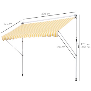 Perdea Soare de Perete cu Stalp pentru Sprijin, Alb si Galben, 300x150cm - Img 3