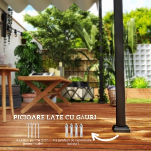 Pergolă 3 x 4m Montată pe Perete, Pergolă Metalică cu Acoperiș Retractabil pentru Grătar, Grădină, Terasă, Deck - Img 6