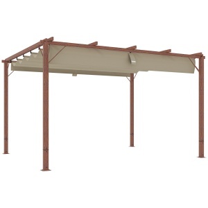 Pergolă de Grădină cu Acoperiș Retractabil și Cadru din Aluminiu cu Aspect de Lemn, 382x300x232 cm, Lemn Natural - Img 1